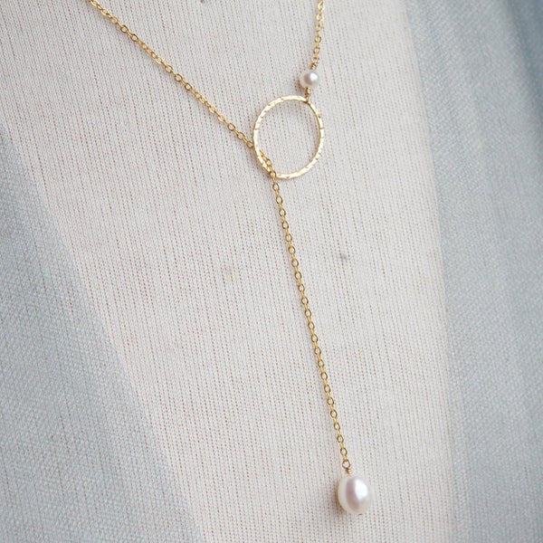 Simple Pearl Lariat with Single Freshwater Teardrop Shaped | Fine Quality Genuine Cultured Pearl Jewelry,Necklace,Lariat Bourdage Pearl Jewelry    sherri bourdage