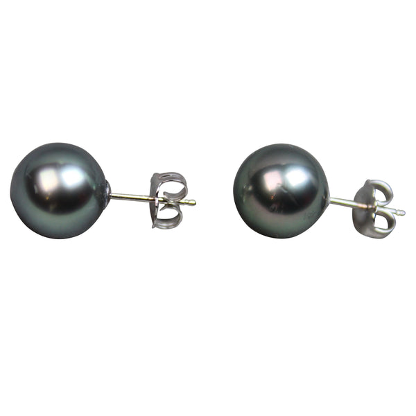 Tahitian Pearl Stud Earrings | AAA 8mm Natural Black Round Tahitian Pearls | 14k White Gold Posts Jewelry,Earrings Bourdage Pearl Jewelry    sherri bourdage