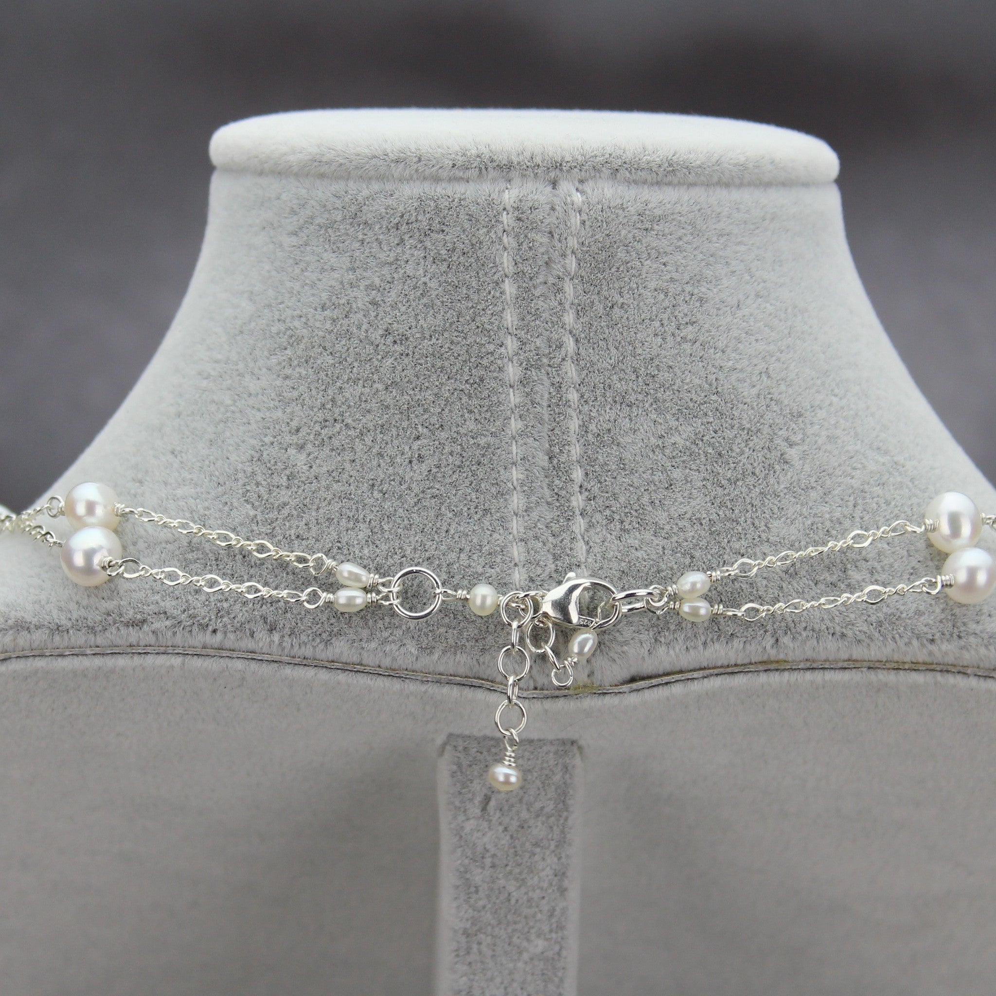 Teardrop Pearl Pendant Double Strand Station Necklace | AAA