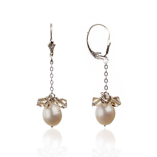 Teardrop Pearl & Swarovski Crystal Dangle Earrings | AAA Natural White Genuine Cultured Pearls Jewelry,Earrings Bourdage Pearl Jewelry    sherri bourdage