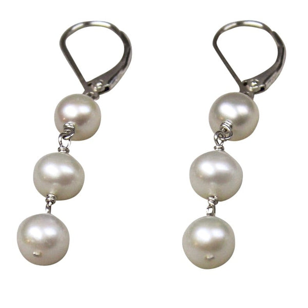 Triple Dangle Pearl Earring | Genuine Cultured Freshwater Pearl | Sterling Silver or 14K Gold Fill Leverback Jewelry,Earrings Bourdage Pearl Jewelry    sherri bourdage