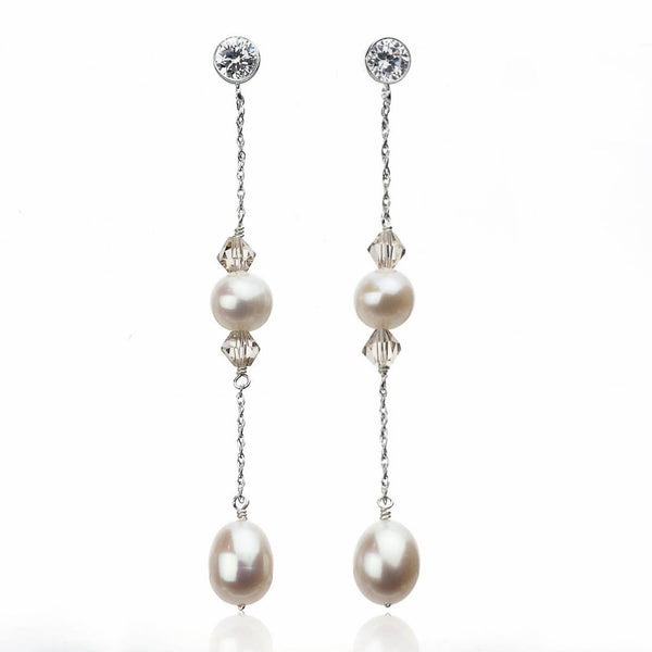 White & Pink Pearl Dangle Earrings with Swarovski Crystal | Genuine Cultured Pearls Jewelry,Earrings Bourdage Pearl Jewelry    sherri bourdage