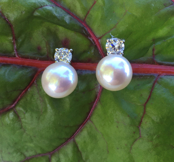 Pearl Button Earrings with Cubic Zirconium Posts | Freshwater Cultured Post Earrings | Bridal Attendant Earring Gift Under 100 Jewelry,Earrings Bourdage Pearl Jewelry    sherri bourdage