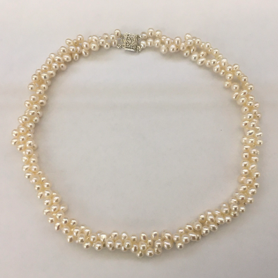 Double Strand Pearl Choker | White Freshwater Cultured Dancing Shape Pearls | Pearl Necklace for Bride Jewelry,Necklace,Choker Bourdage Pearl Jewelry    sherri bourdage